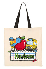 Personalized Back-To-School Name Tag Boy Medium Canvas Tote *Enter Kid's Name