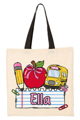 Personalized Back-To-School Name Tag Girl Medium Canvas Tote *Enter Kid's Name
