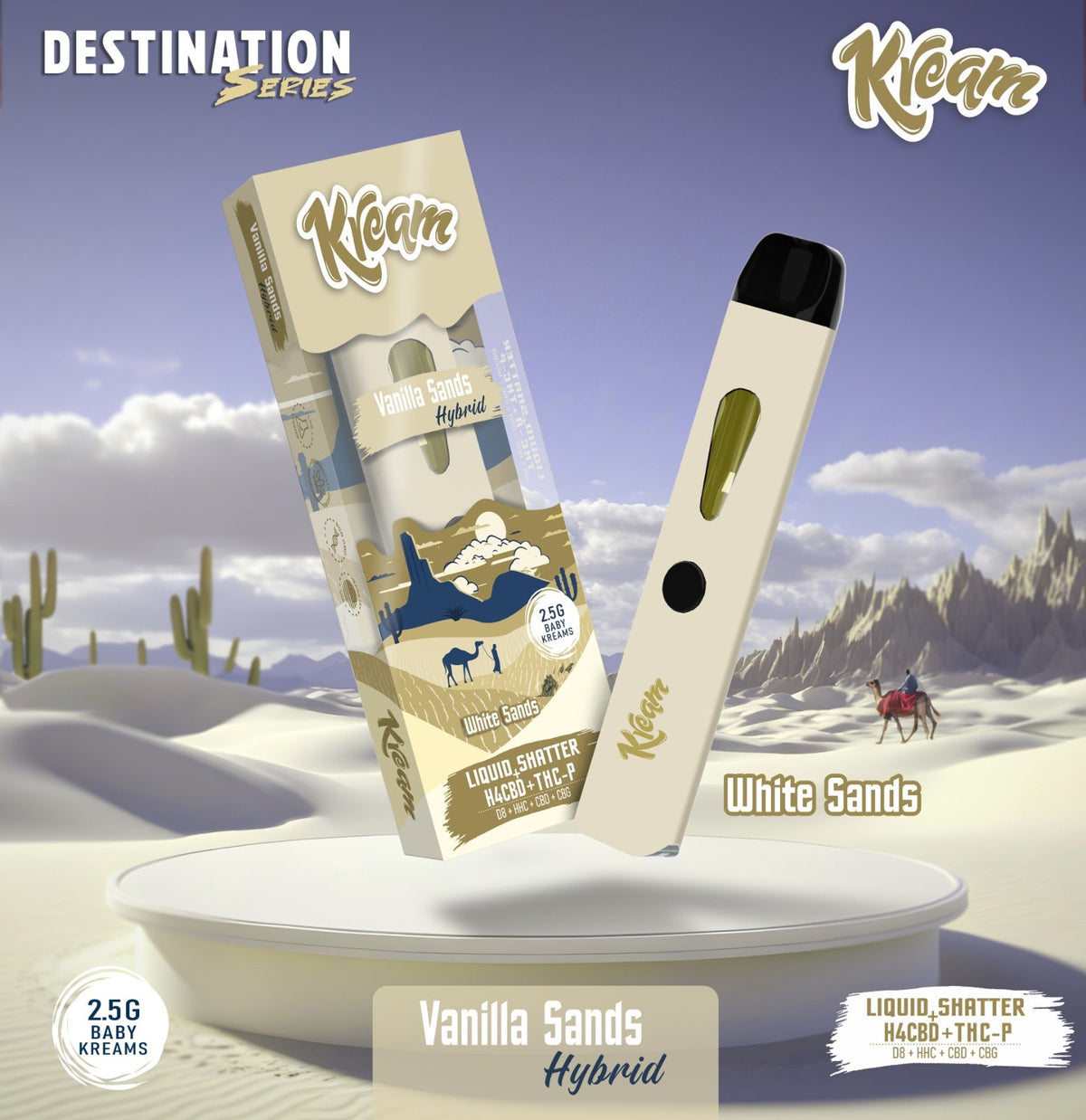 Vanilla Sands Industrial Hemp Derived Liquid Shatter+THC- A+THC-P+D8+HHC+CBD+CBG+H4CBD 2.5 Gram Disposable, Box of 5
