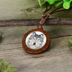 Wood Prism 3D Like Animal Necklaces On Adjustable Wax Rope Necklace WOLF, BEAR, FOX, OWL, TIGER(sold by the piece)