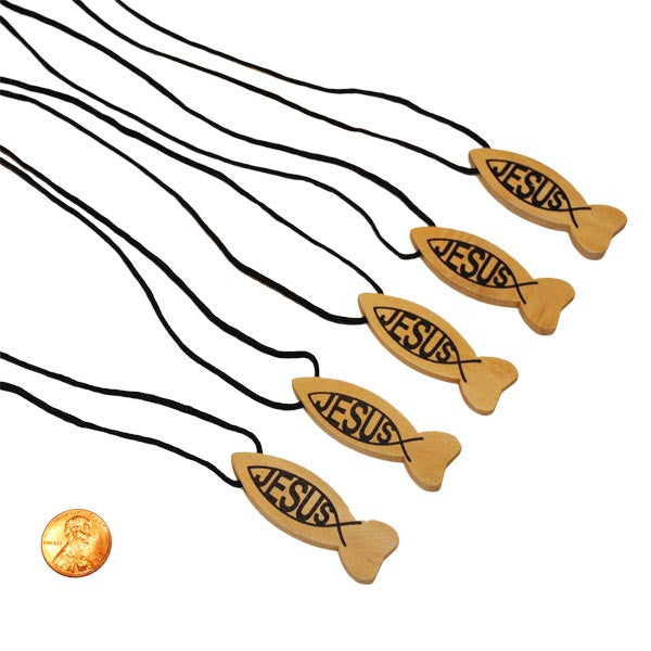 Wooden Religious Fish Necklaces (24 total necklaces in 2 bags) 52?› each