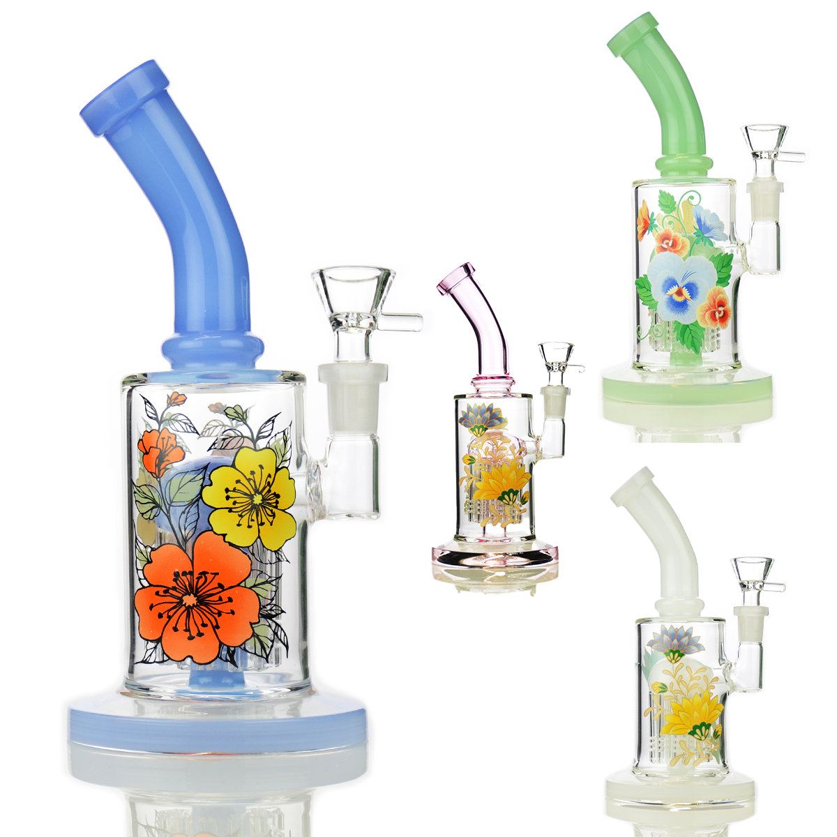 8" Water Pipe with Tree Chamber and Flower Art with 14mm Male Bowl